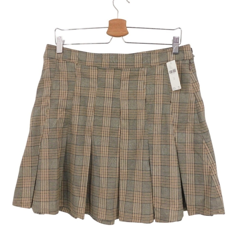 Pilcro Anthropologie High-Waisted Pleated Mini Skirt Plaid Brown Motif Size 12
